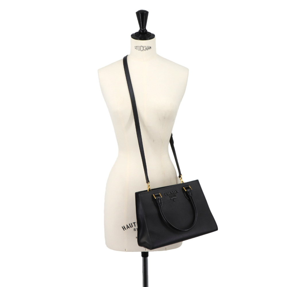 Prada Saffiano 2-way Hand/Shoulder Handbag, Leather, Nero Black, Gold Hardware - Picture 10 of 10